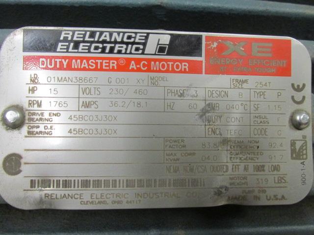 Reliance 01MAN38667 Electric Motor 15 HP 1765 RPM 230/460v Frame 254T Dual Shaft
