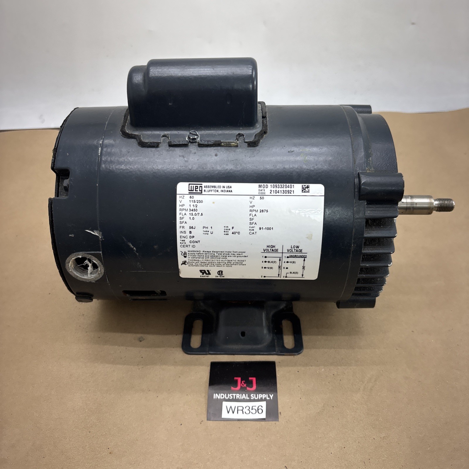 Pre Owned ADS/WEG 1093320401,Wash Pump Motor, 1 1/2 HP Fast Shipping Warranty.