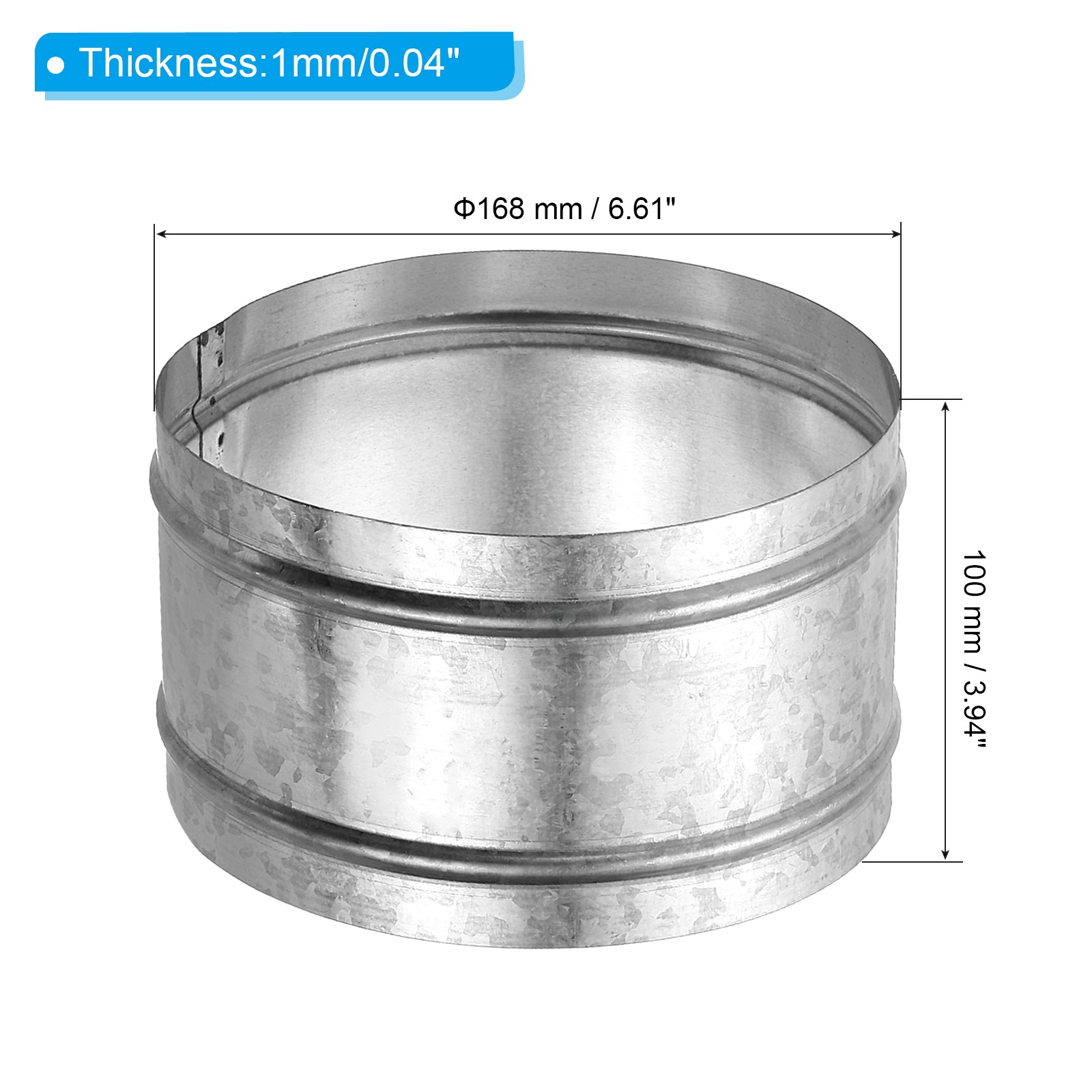 170mm/6.7″ Duct Connector Galvanized Steel Duct Coupling 4″ Long