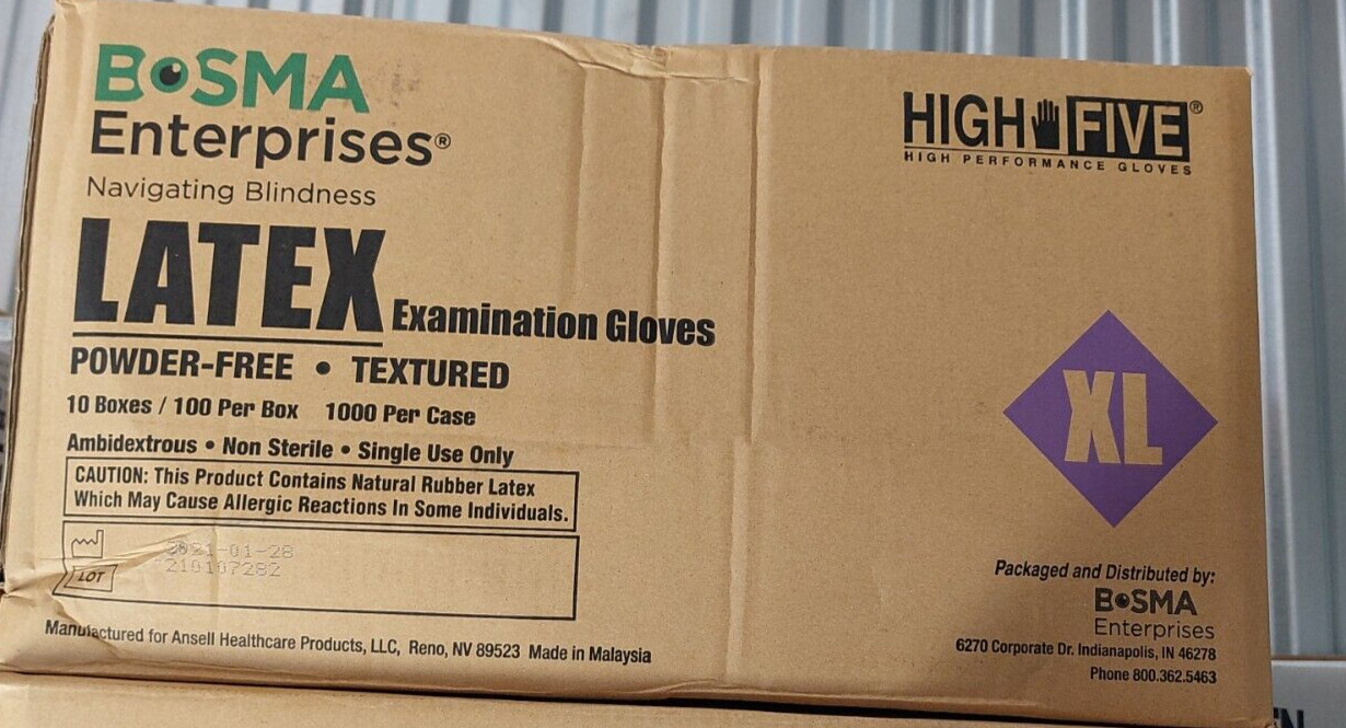 BOSMA Disposable Powder Free Latex gloves Size XL EXTRA LARGE 1000 Gloves -New