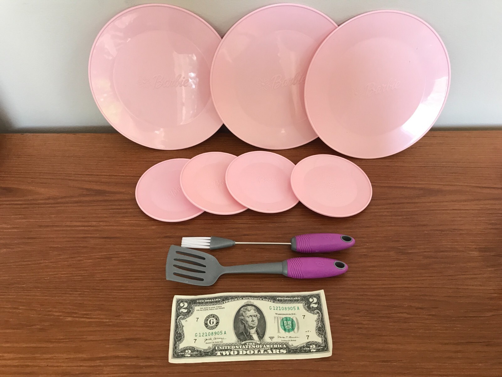BARBIE COOK WITH ME SMART KITCHEN FOOD DISHES PANS ● PINK PLATES SPATULA PAN LID