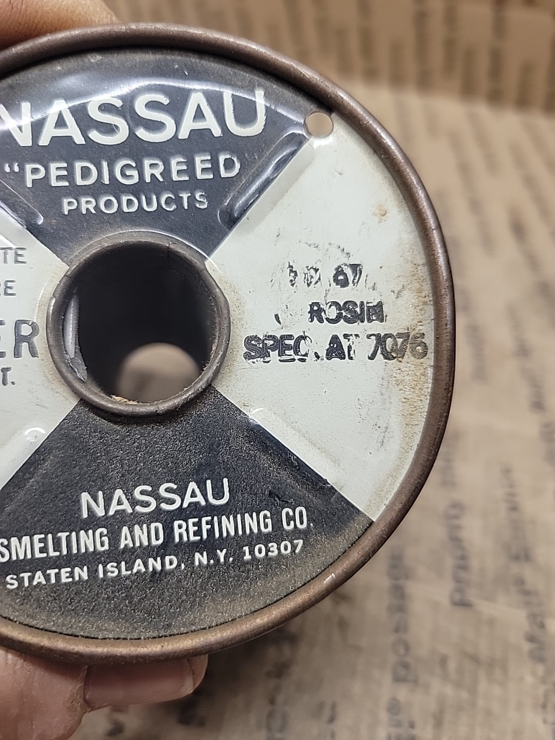 Vintage Nassau Pure Water White Rosin Core Solder  Spec-7076 4lb. roll