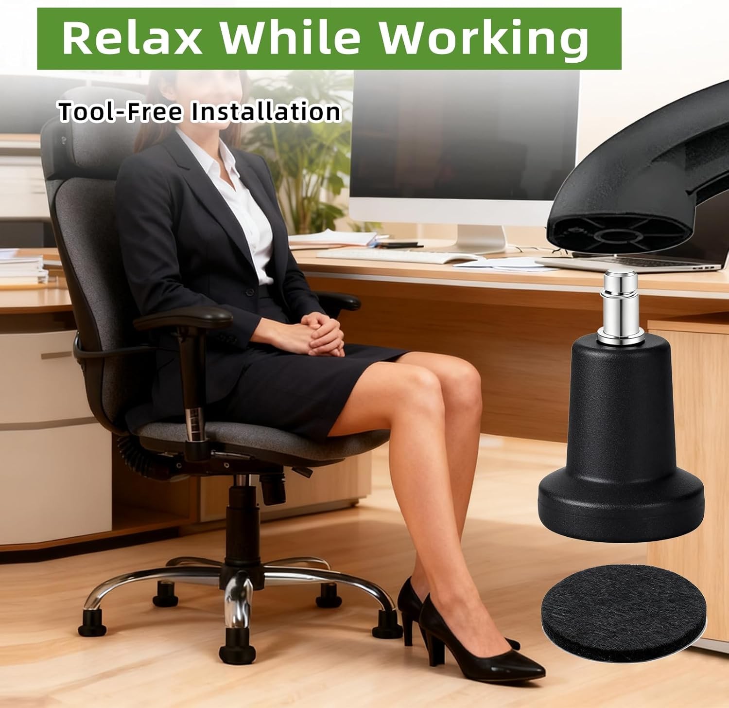 Office Chair Bell Glide Replacement Stationary Caster Feet with Felt Pads 5 Pack