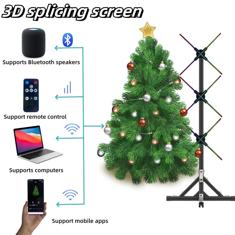 3D Holographic Fan Hologram 3-Fan Projector LED Light RGB Sign + Stand 63″