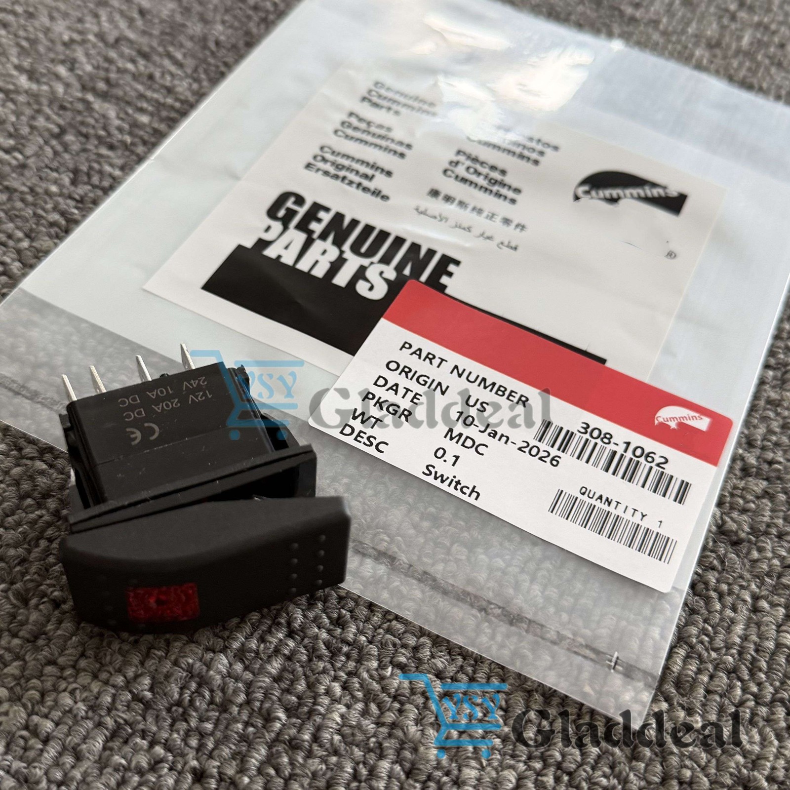 New Generator Rocker Start Stop Switch red light For Onan Cummins 308-1062