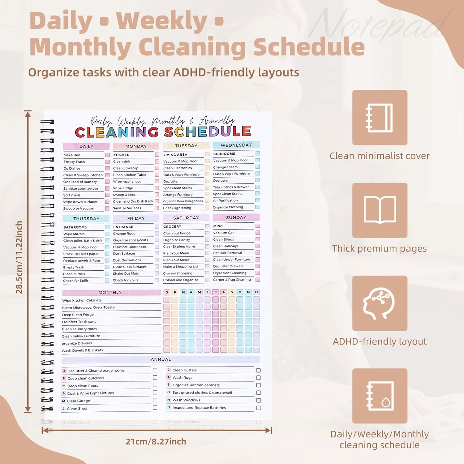 Adhd Cleaning Planner,Household Cleaning Planner, Daily, Weekly And Monthly H…