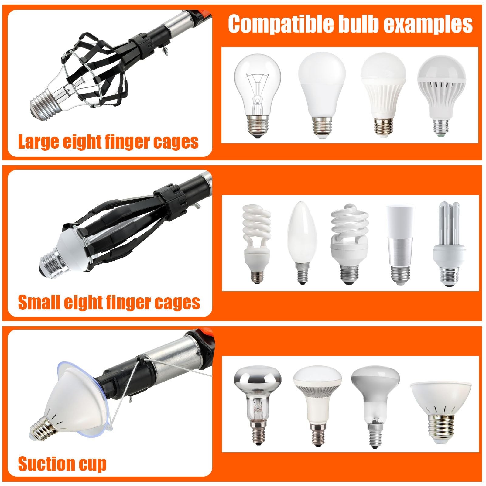 26FT Light Bulb Changer for High Ceilings, Telescoping Pole with 2 Orange