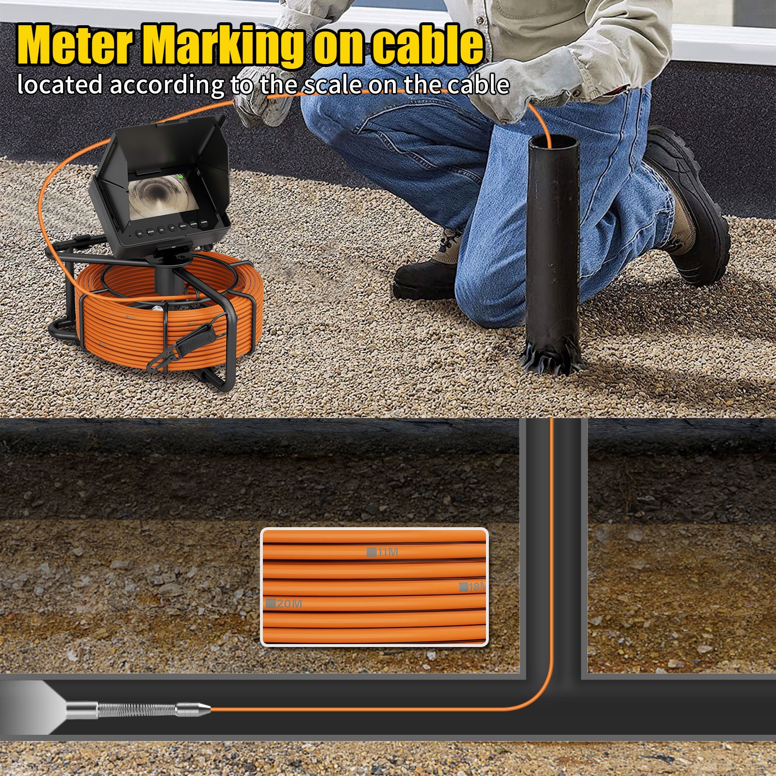 30M Sewer Pipe Inspection Camera, DVR Pipeline Industrial Endoscope 4.3″in IP68