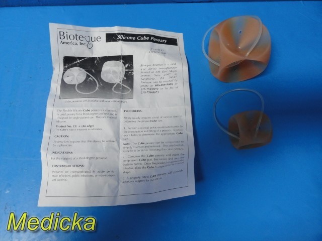 Lot of 2 Bioteque Silicone Cube Pessary CU45D #5 & CU75D #9 | With Drain ~ 38825