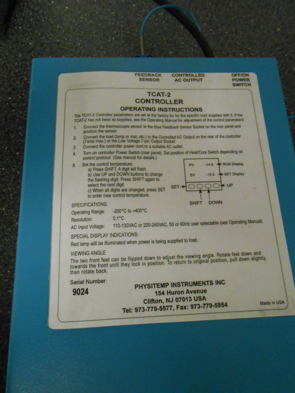 PHYSITEMP TCAT-2AC TEMPERATURE CONTROLLER -200ºC TO +400ºC