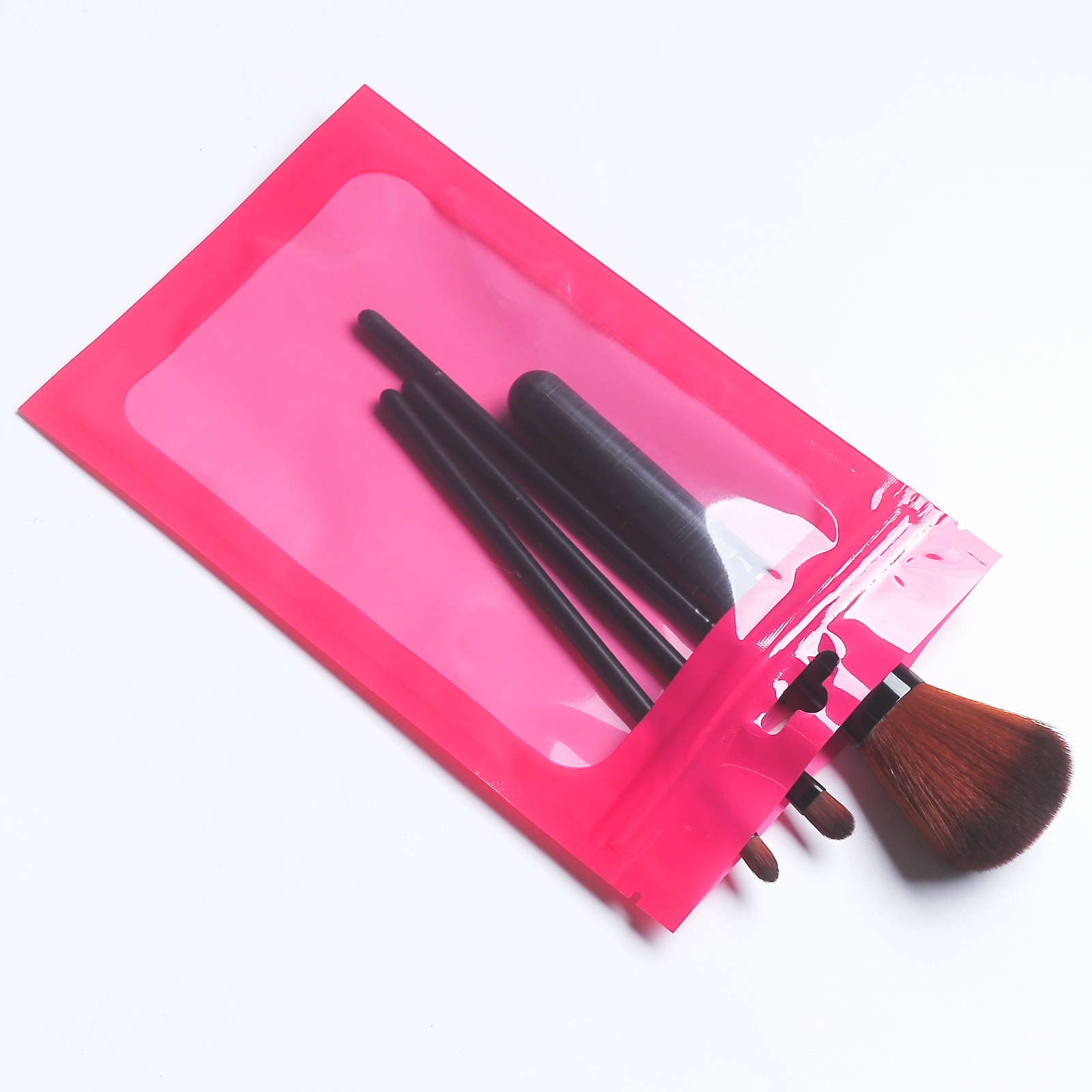 100 Clear Window Glossy Pink Flat Beauty Storage Zipper Pouch w. Hang Hole