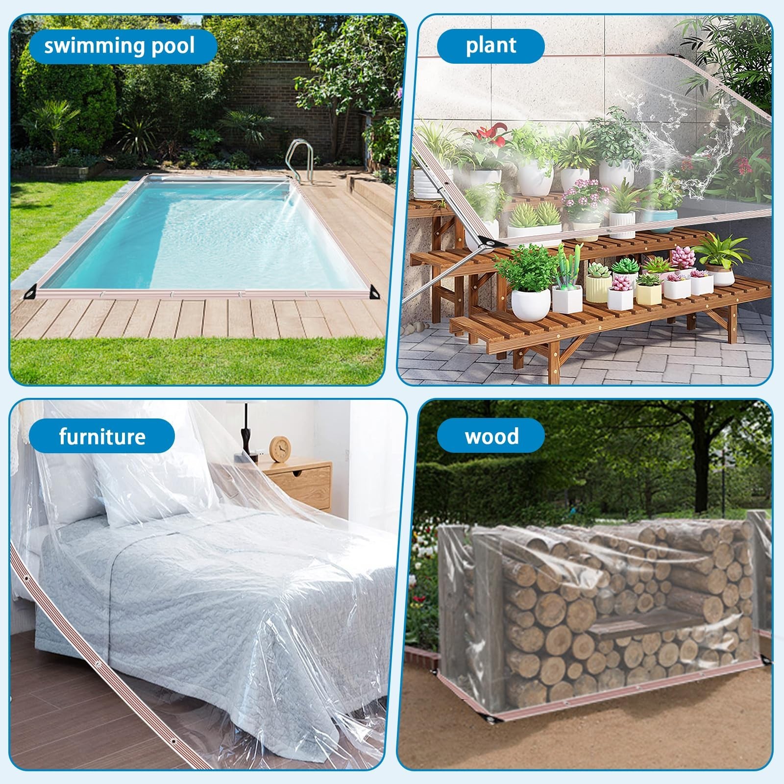 Clear Tarp 7×8 ft Heavy Duty Waterproof – Rip-Resistant Reinforced Plastic
