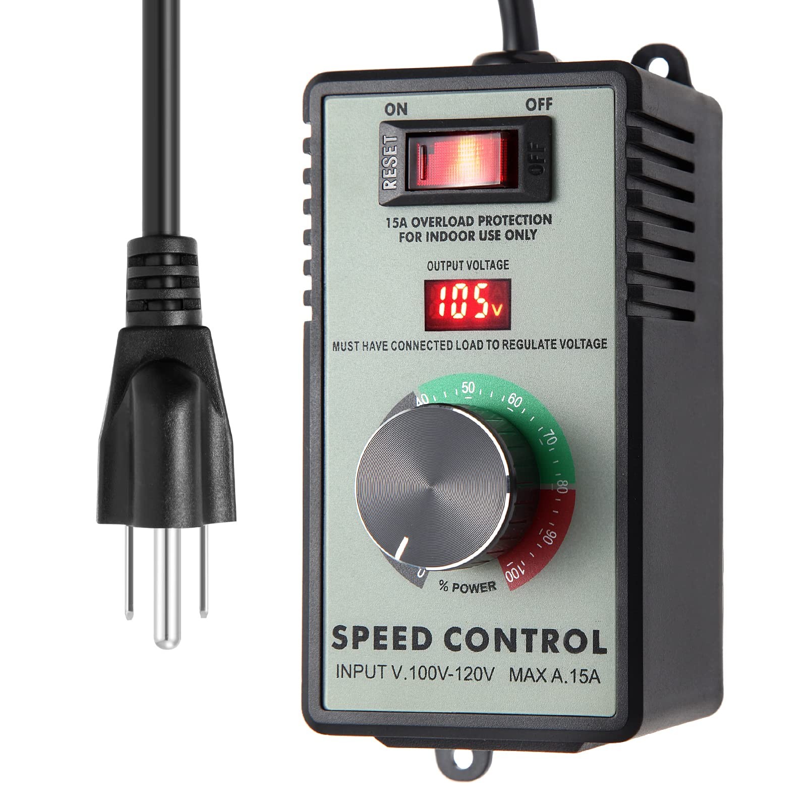 AC Motor Speed Controller 100-120V / 10A Rated / 15A Max Variable Fan Black