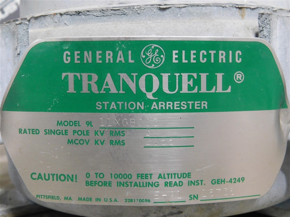 USED General Electric 9L11XGB003 Tranquell Station Arrester 3 kV RMS Single Pole