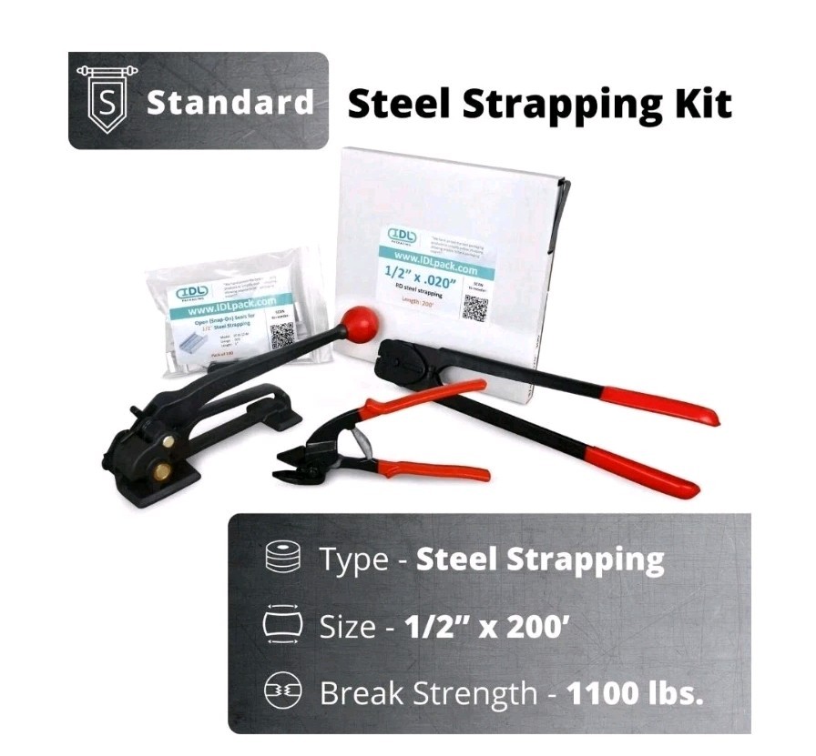 IDL Packaging Portable 1/2″ x 200′ Steel Strapping Kit, 1100 lbs Break Strength