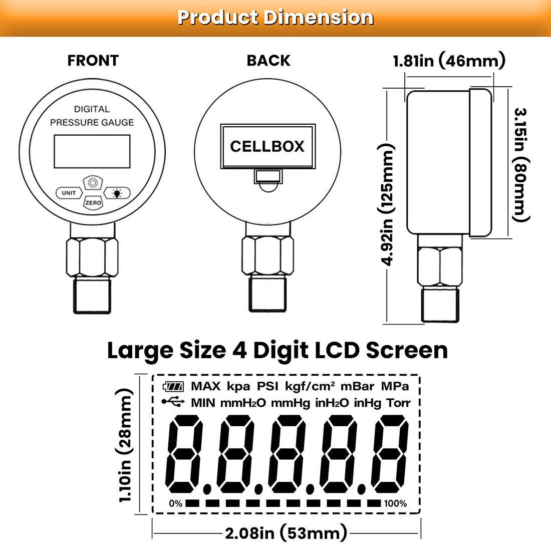 700BAR Digital Hydraulic Pressure Gauge Manometer 1/4″ NPT Connector 10000 PSI