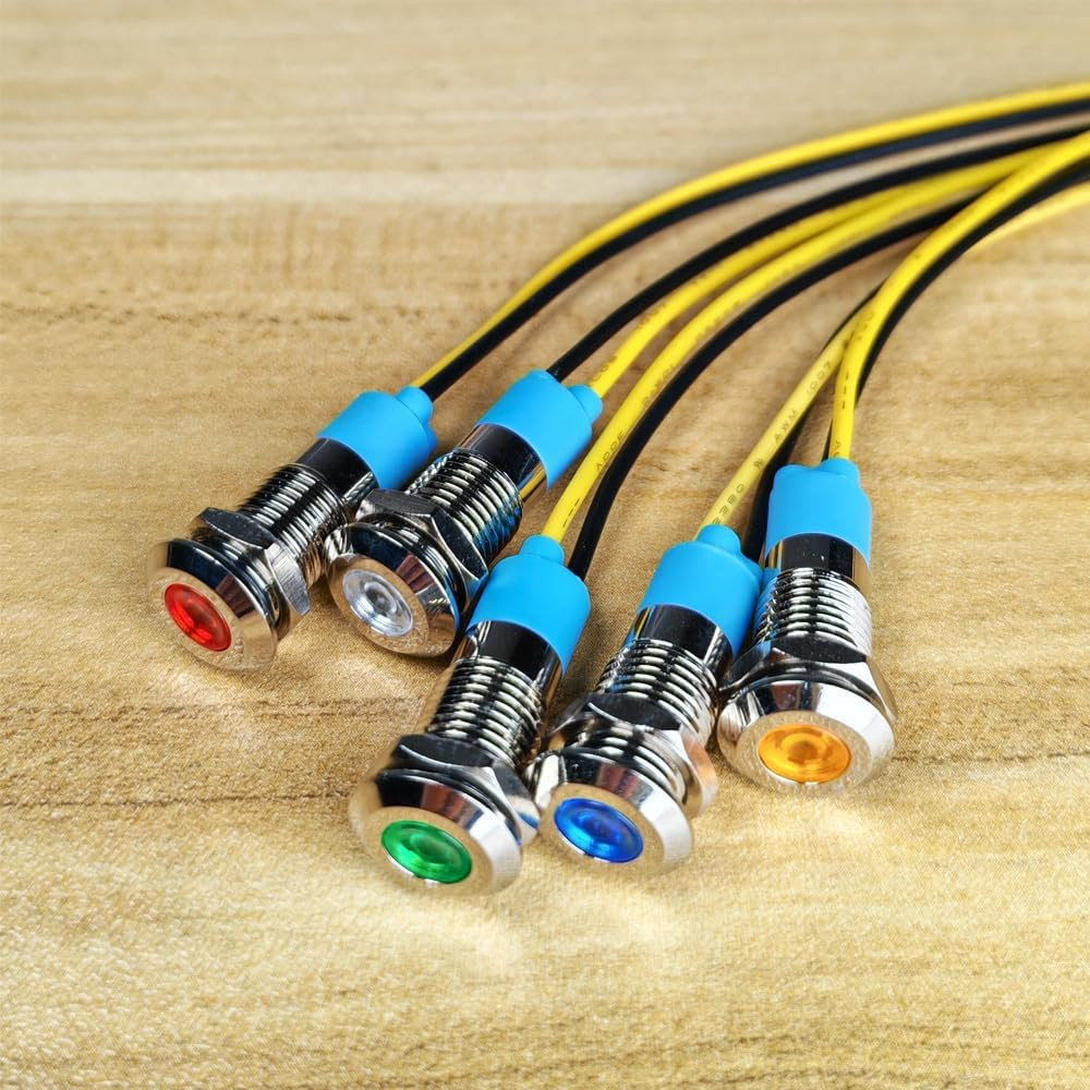 5Pcs 8Mm 110V-220VAC LED Metal Indicator Light Waterproof Signal Lamp (Green/Ora