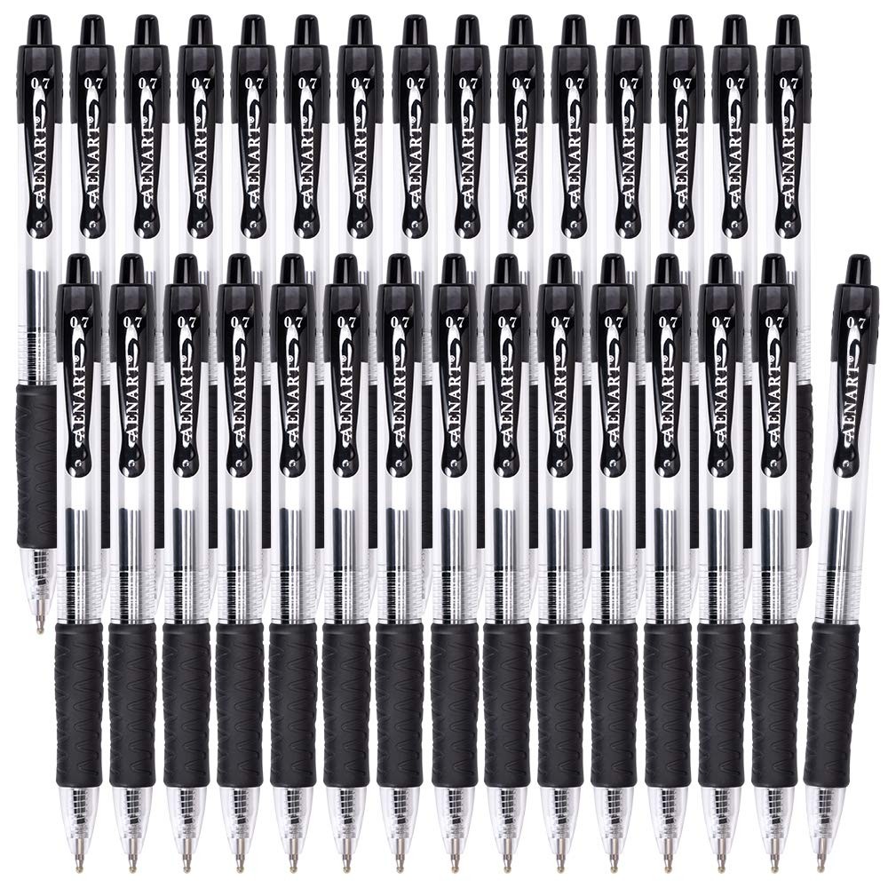 30 Pack Black Gel Pens, Fine Point 0.7Mm, Retractable Rollerball
