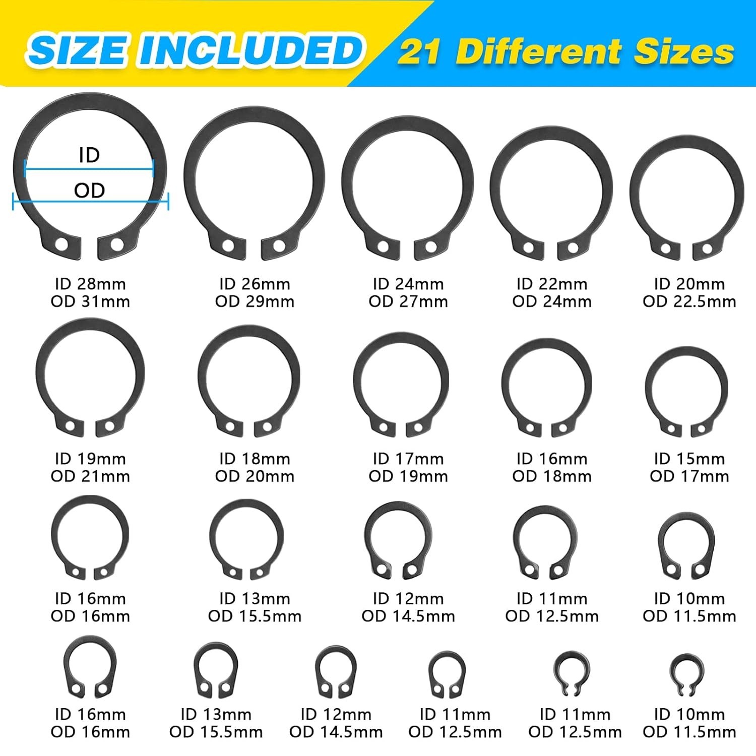 800Pcs C-Clip & E-Clip Assortment Kit with Snap Ring Plier & Tweezers – M4-M28,