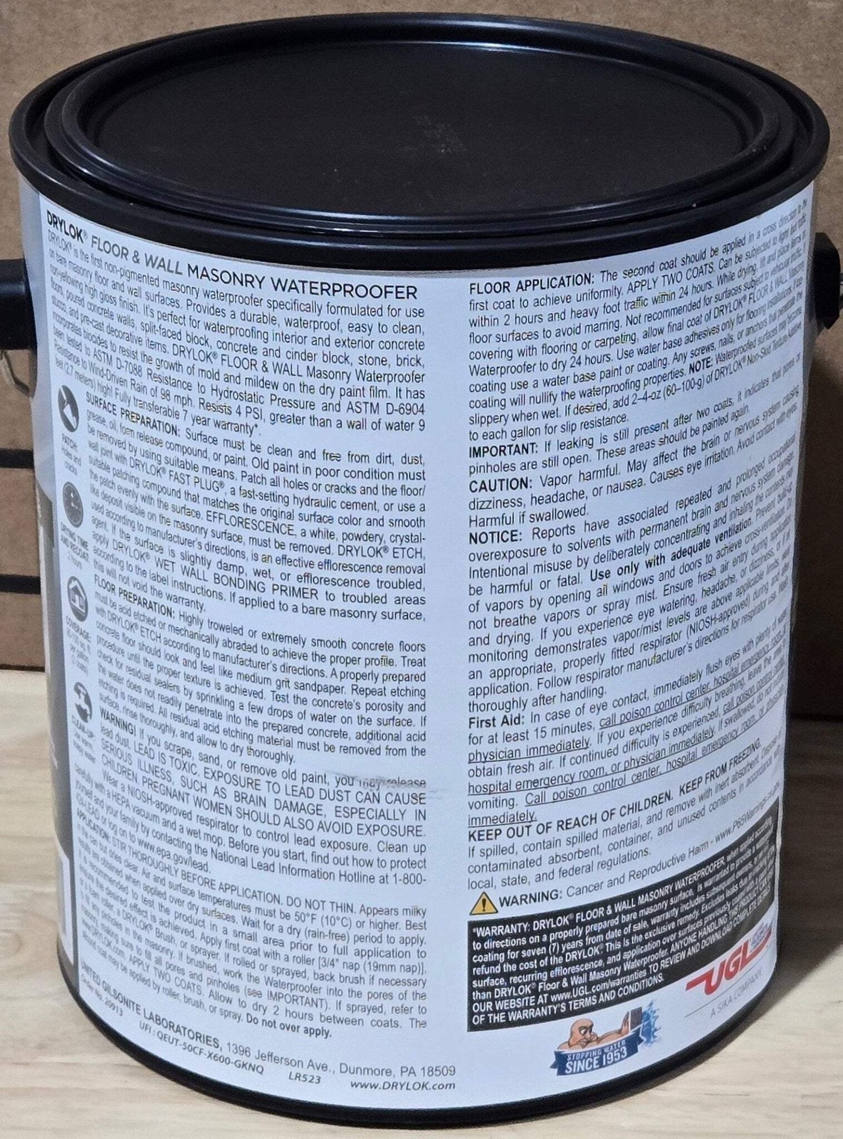 Drylok 1 gal. Clear Interior Exterior Floor Wall Basement Masonry Waterproofer G