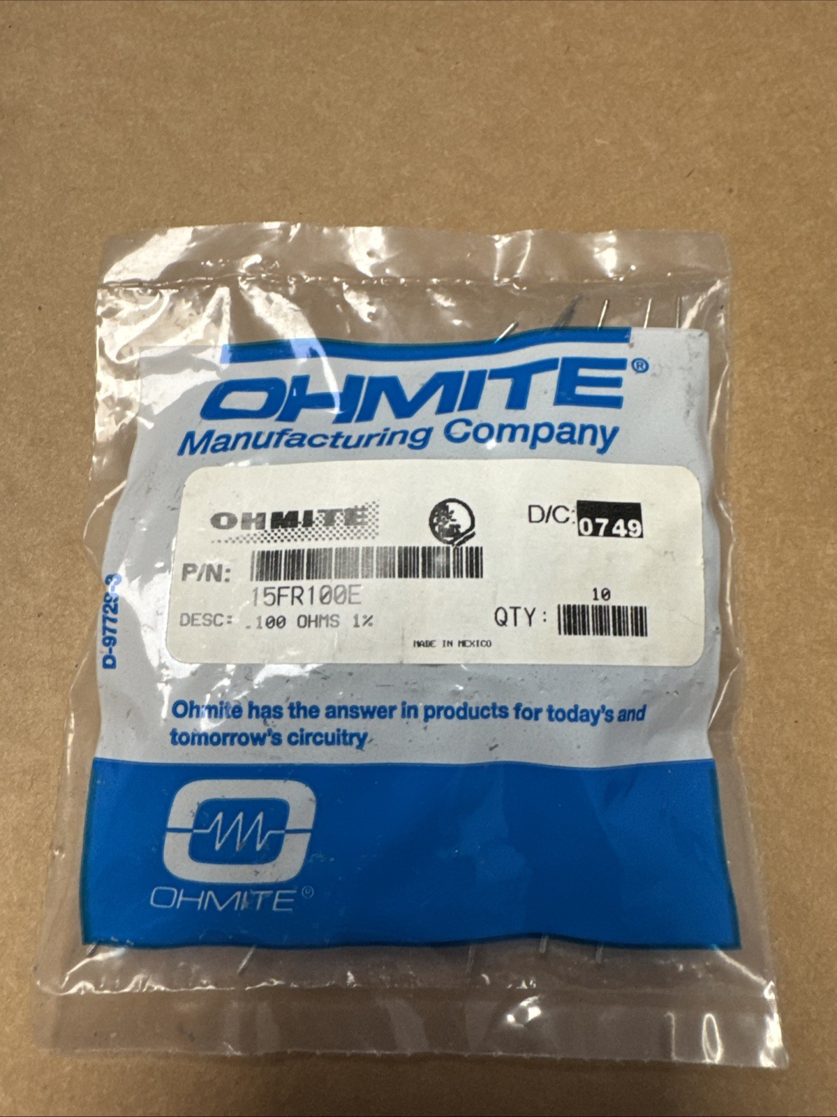 Ohmite 15FR100E Current Sense Resistor 0.100 Ohm 1% (Pk of 10)