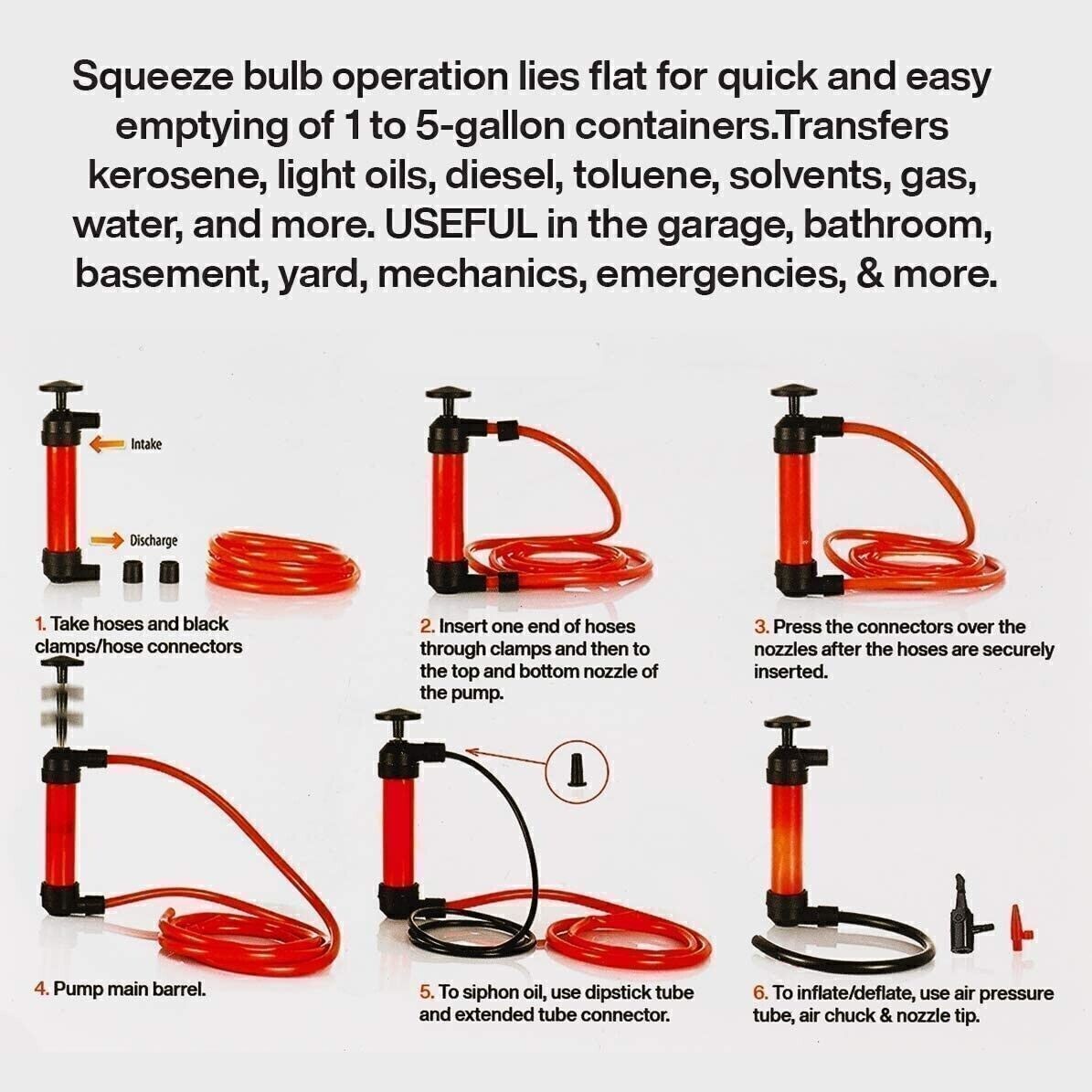 Multi-Use Liquid Transfer Siphon Hand Pump Kit Fuel Diesel Oil Kerosene Water