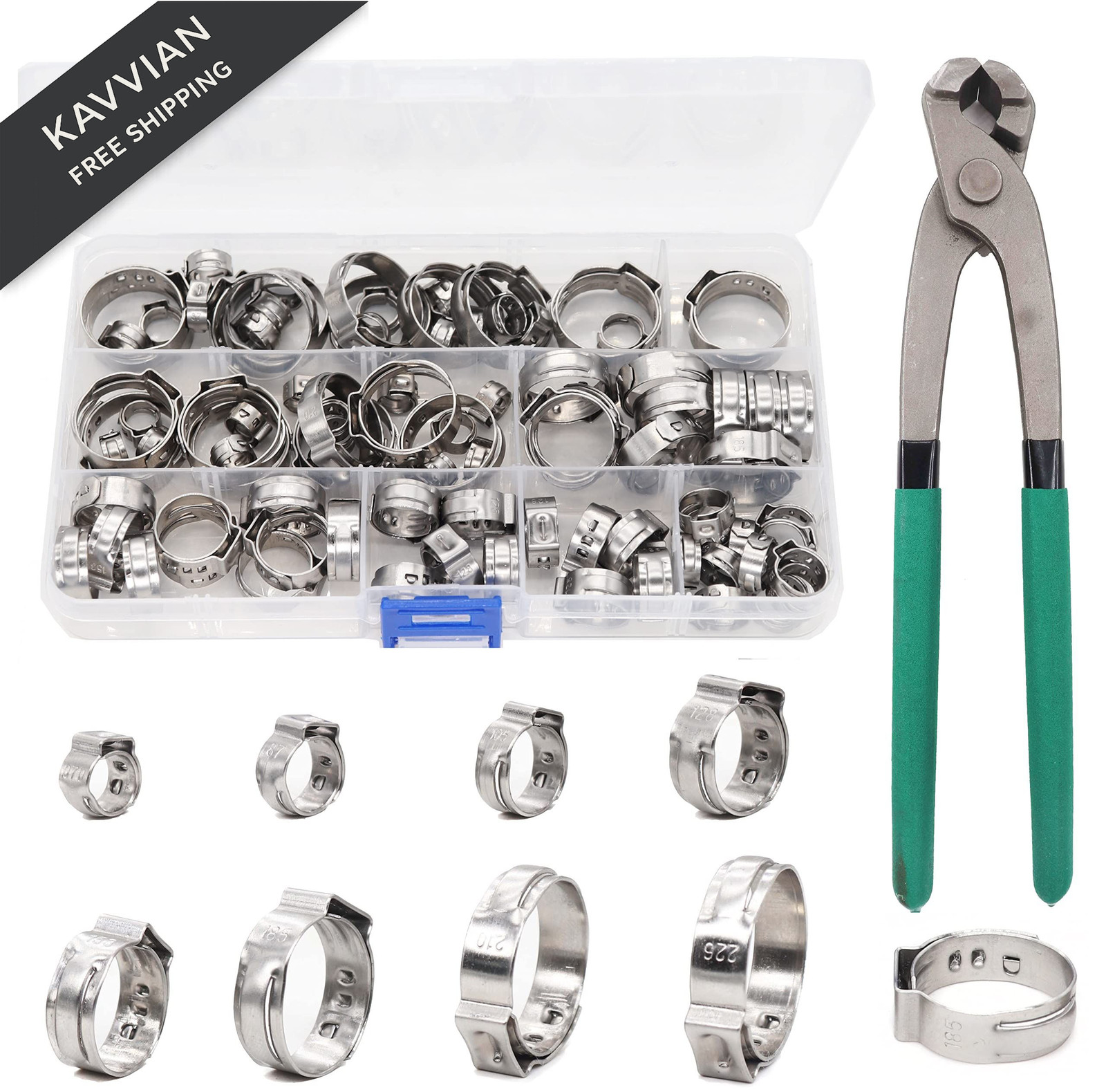 binifiMux Single Ear Hose Clamps, Oetiker 92Pcs(6.0mm-22.6mm) Silver