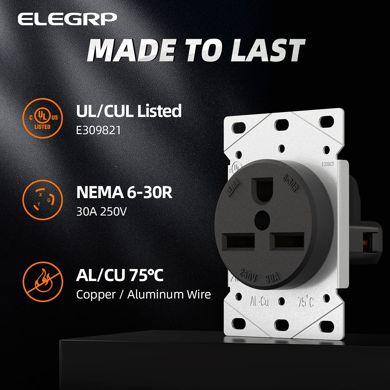 30 Amps 250V Flush Mounting Power Receptacle, NEMA 6-30R, Straight Blade Powe…