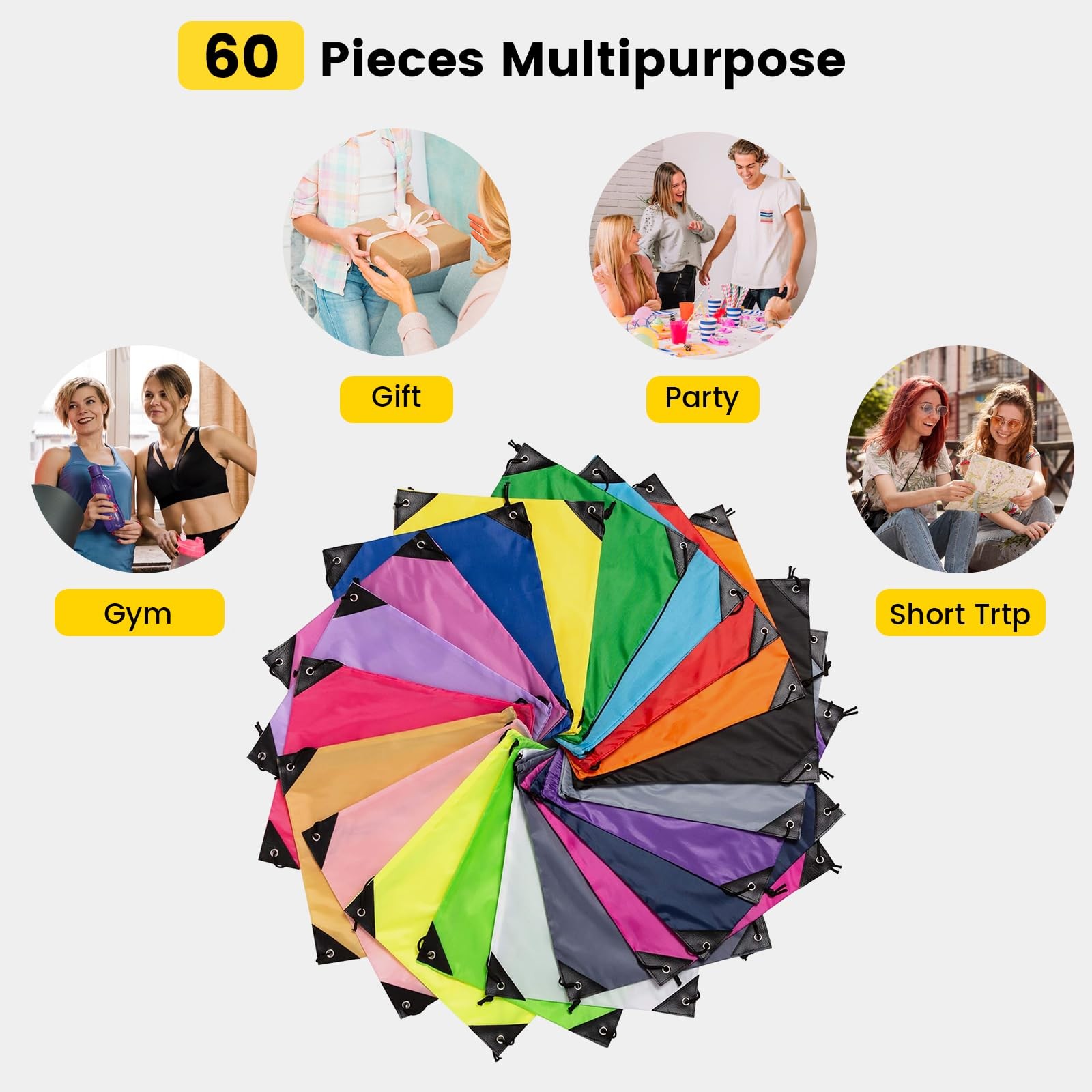 Vorspack 60 Pcs Drawstring Bags Bulk, 15.7 x 13.3 One Size, Multicolor