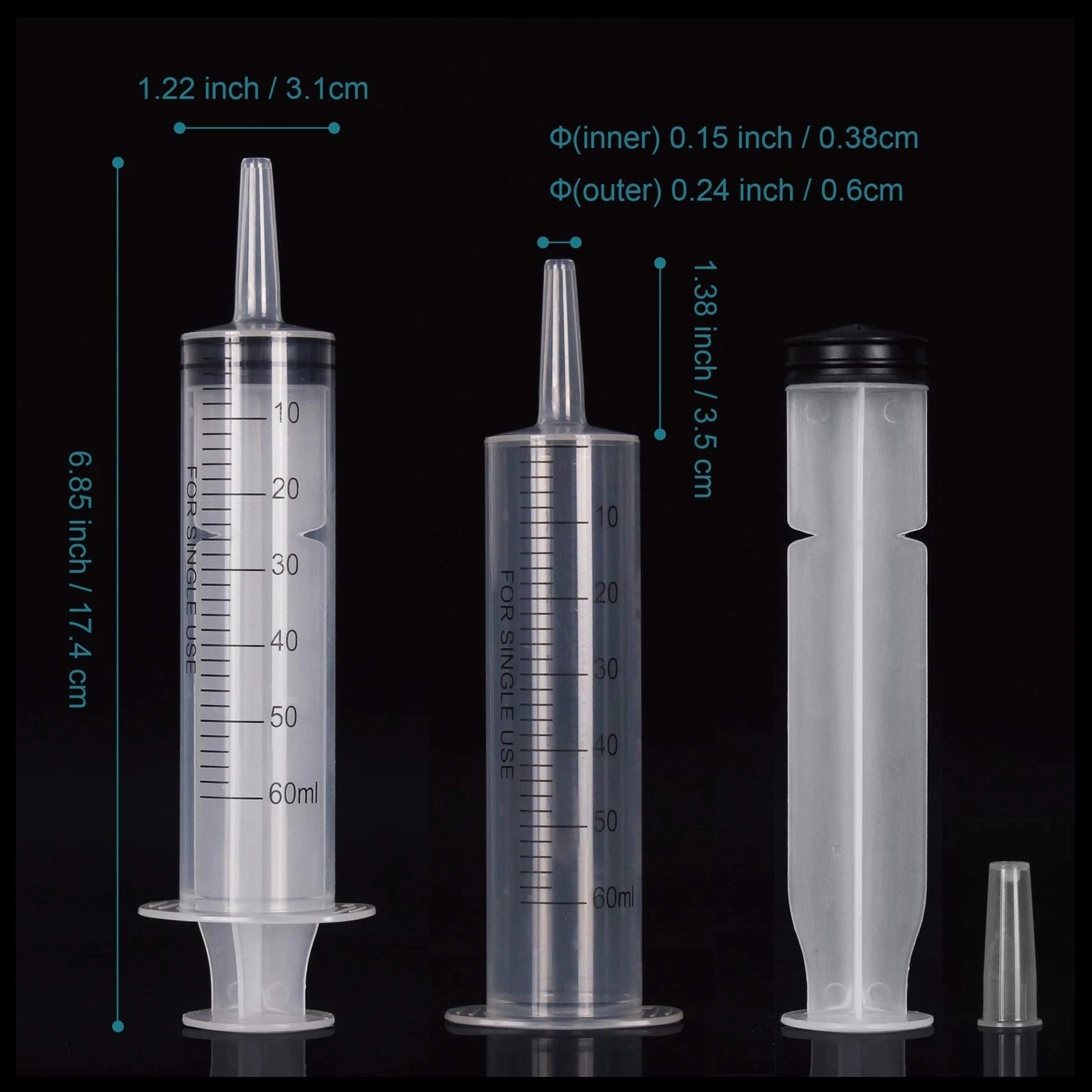 3x 60ml/2oz Plastic Syringe Sterile Plant Water Animal Feeder Individual SEALED