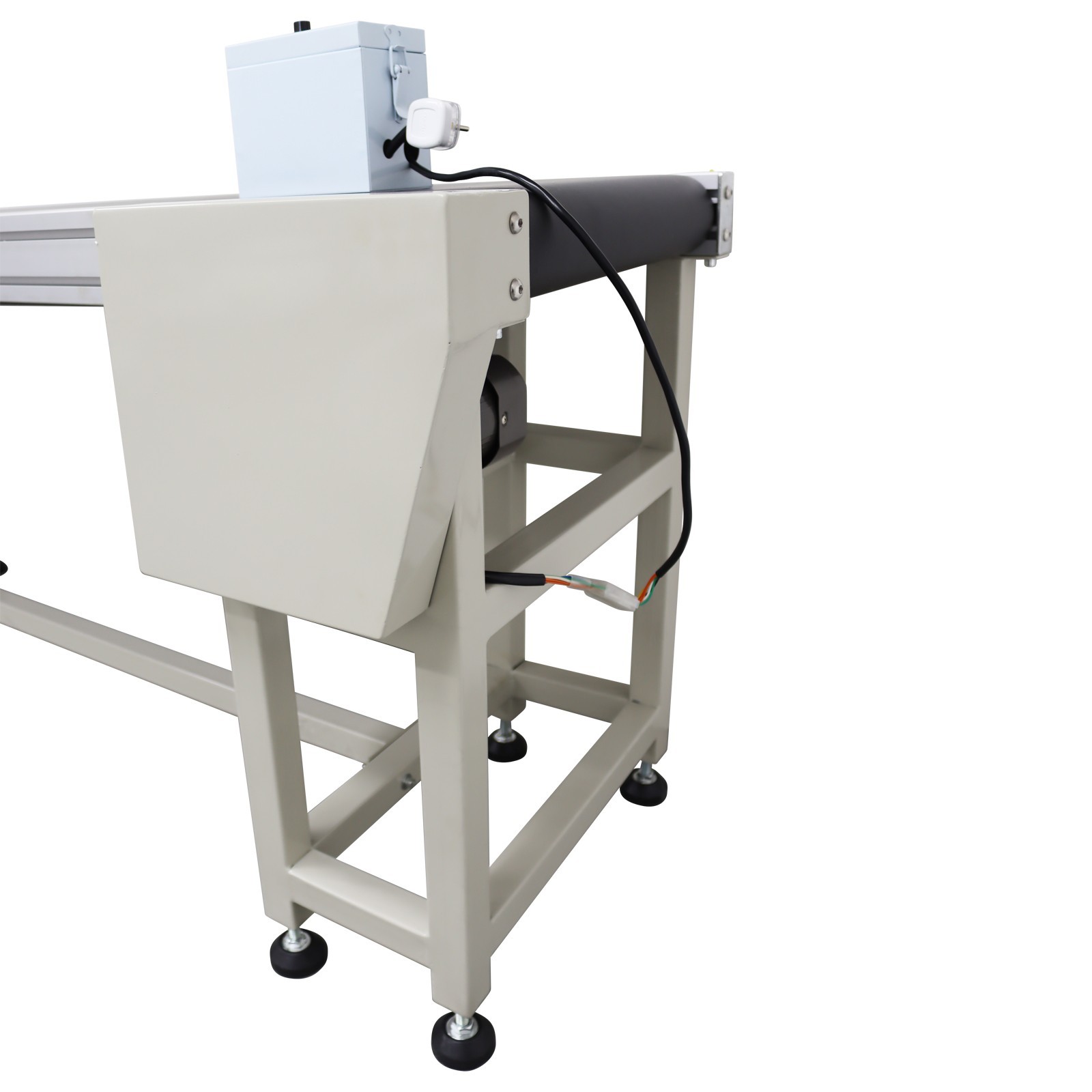 Open Box!Transport System 118in*11.8in L*W Black PVC Conveyor Belt 110V Shipping