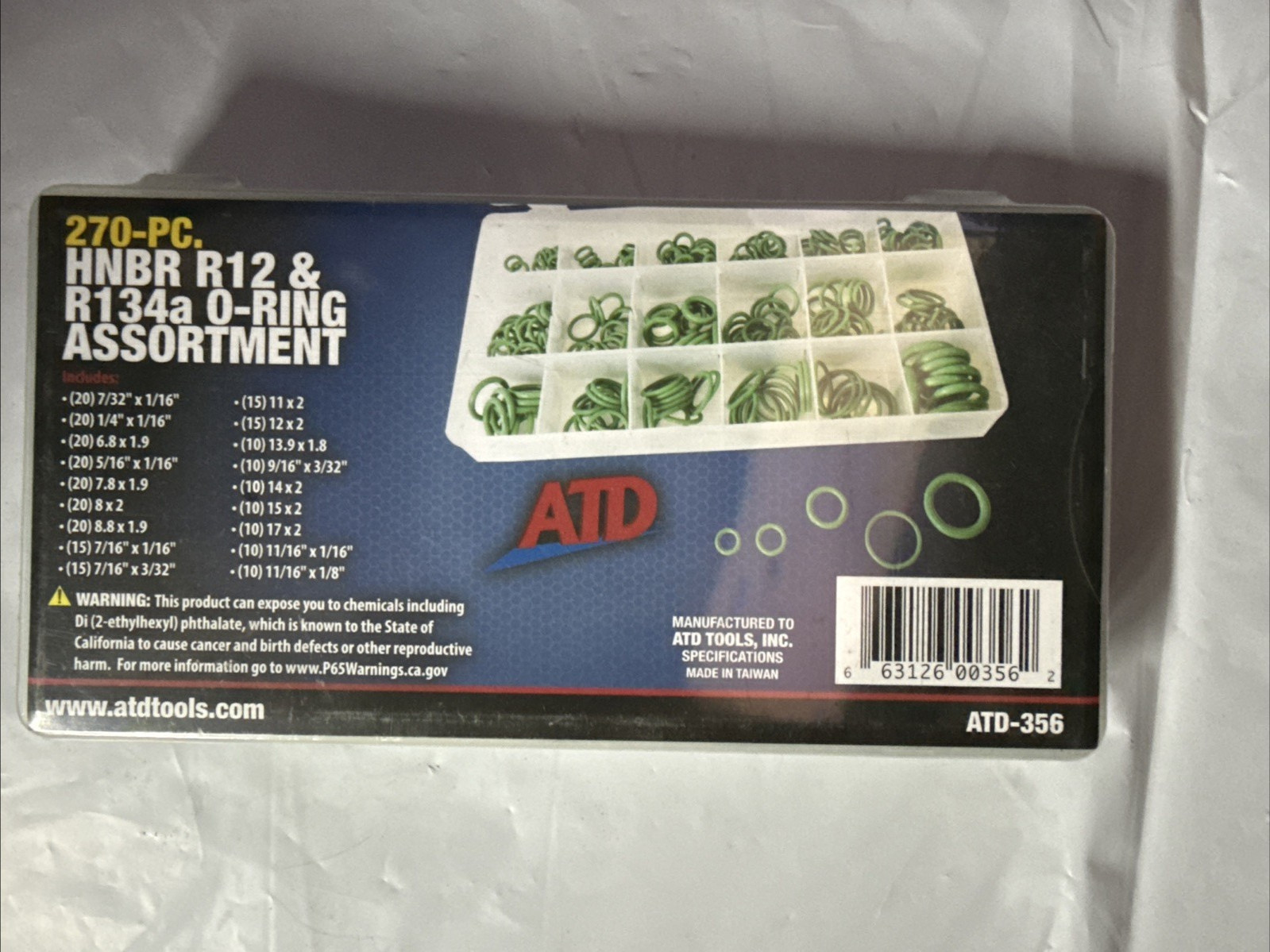 ATD Tools 356 270 Pc. HNBR R12 and R134a O-Ring Assortment ATD-356