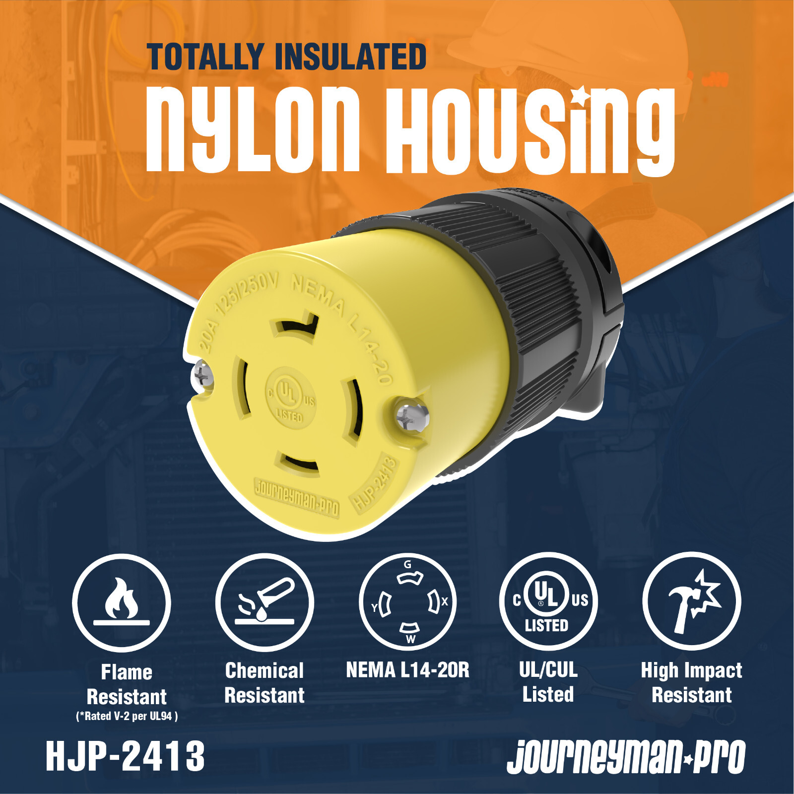 20 AMPS 125/250 Volts Turn Lock Connector Plug 4 Prong 20A L1420C 2413 L14-20R