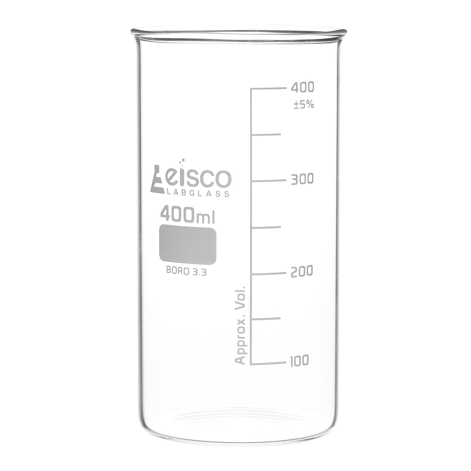 Beaker, 400mL – Tall Form, No Spout – Borosilicate Glass – Eisco Labs