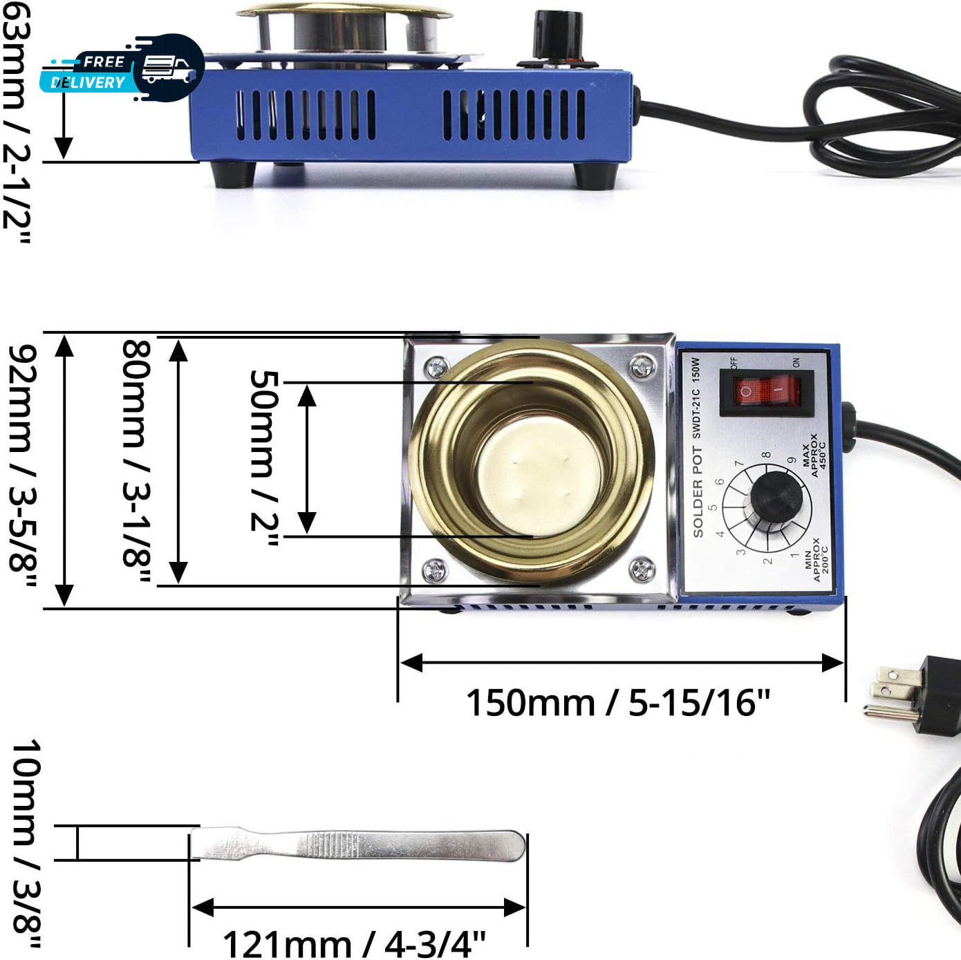 Solder Pot 150W 110V 50Mm Soldering Bath Titanium Plate Capacity 500G 200-450°C