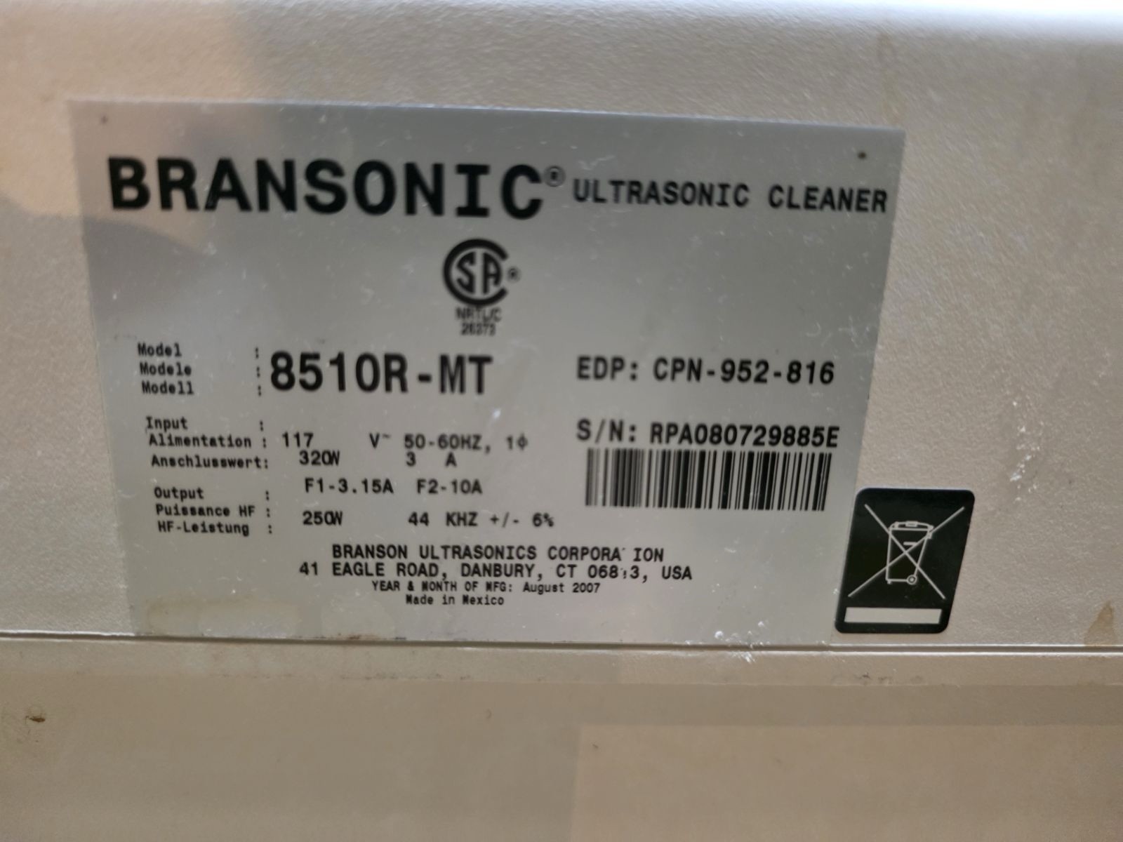 Branson 8510R-MT Ultrasonic Bath Cleaner Lab Sonicator 5.5 Gallon – WORKING