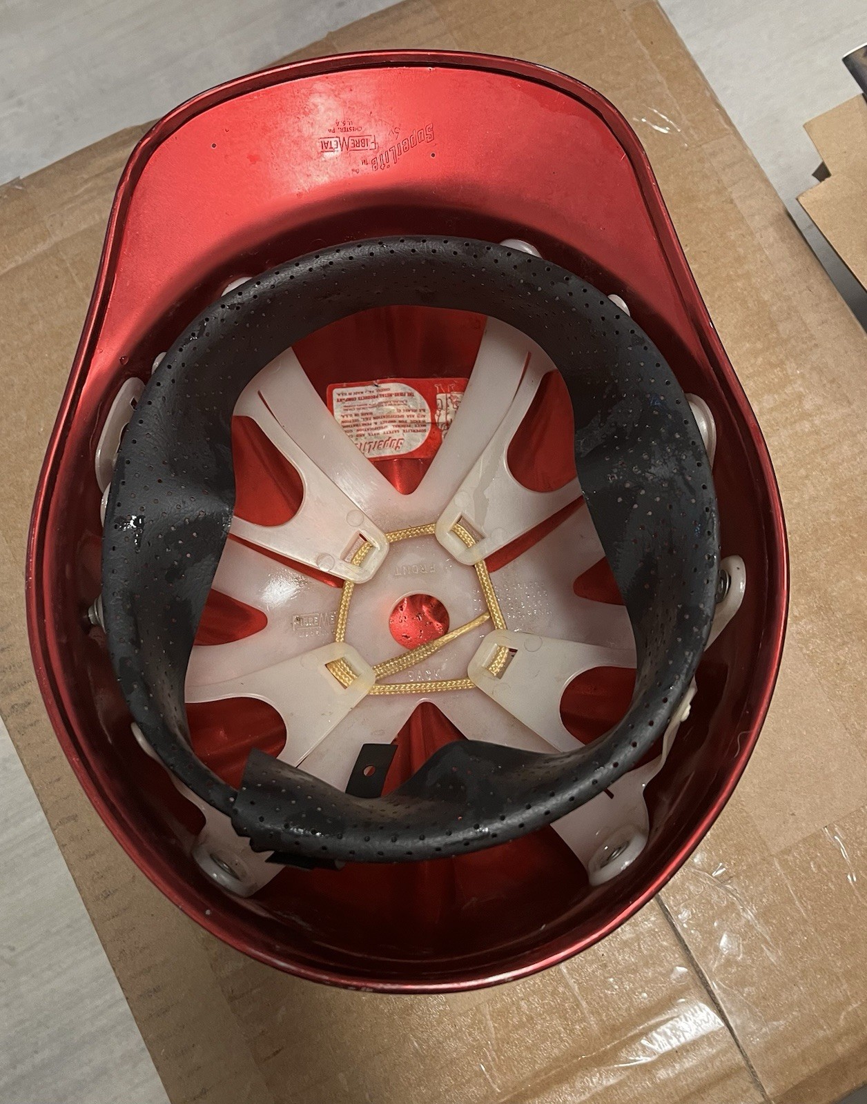 Vintage Fibre-Metal SuperLite Aluminum Hard Hat 1960-70’s Safety Cap CRIMSON