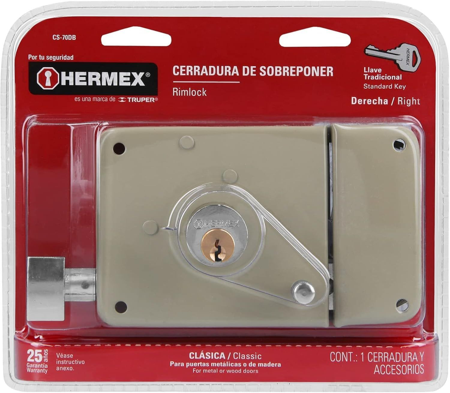 Truper 43583 / CS-70DB – Right Rim, Deadbolt Rim Door Lock Set, Standard Gray