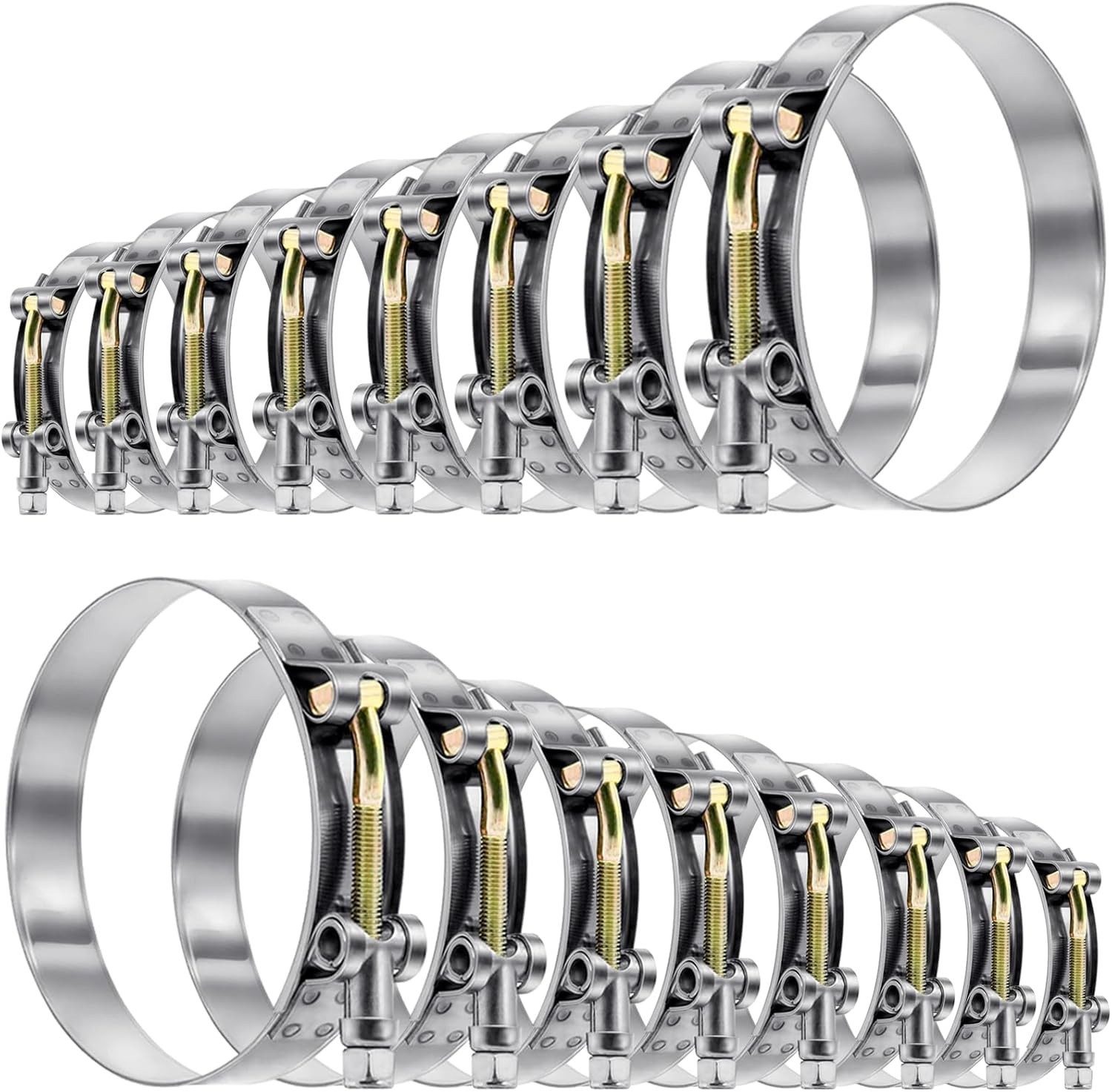 16Pcs 8 Sizes T-Bolt Hose Clamps, 304 Stainless Steel Heavy Duty Hose Clamp Asso