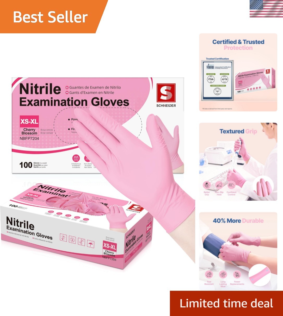Nitrile Exam Gloves, 4-mil Medical Gloves Disposable Latex Free, Powder Free,…