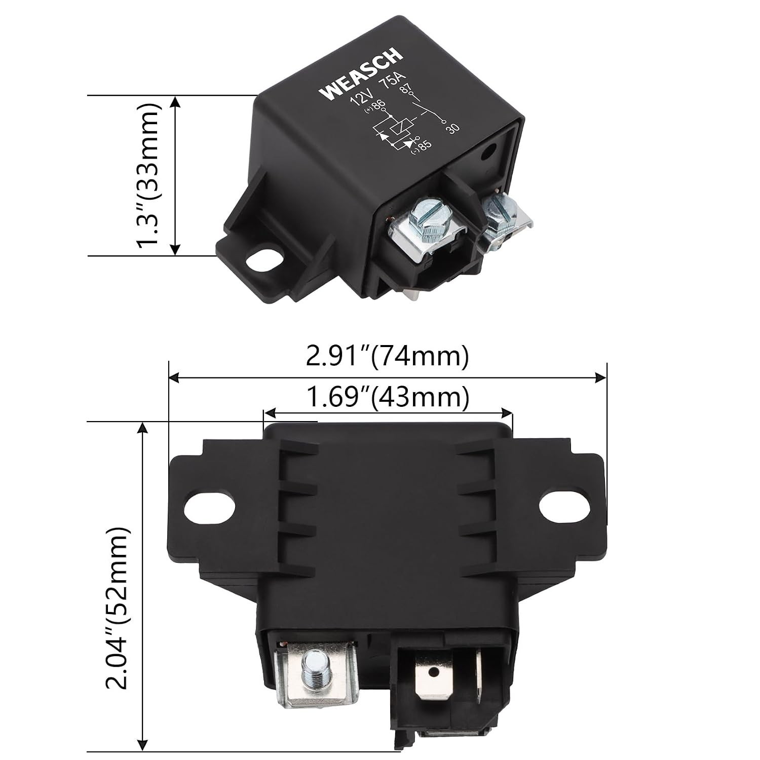 4 Pack Power Relay 12V 75A Normally Open Plug-in Surface Mount