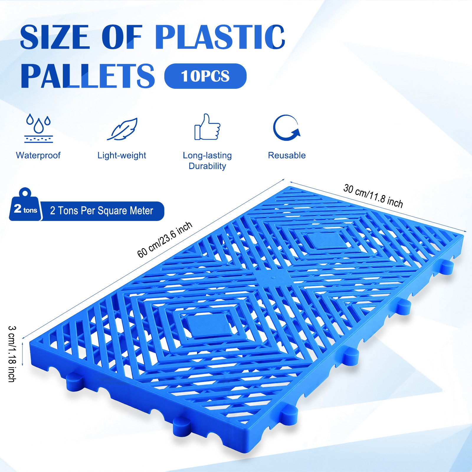 10 HDPE Nestable Plastic Pallets Waterproof Storage Grid Pad for Basement Garage
