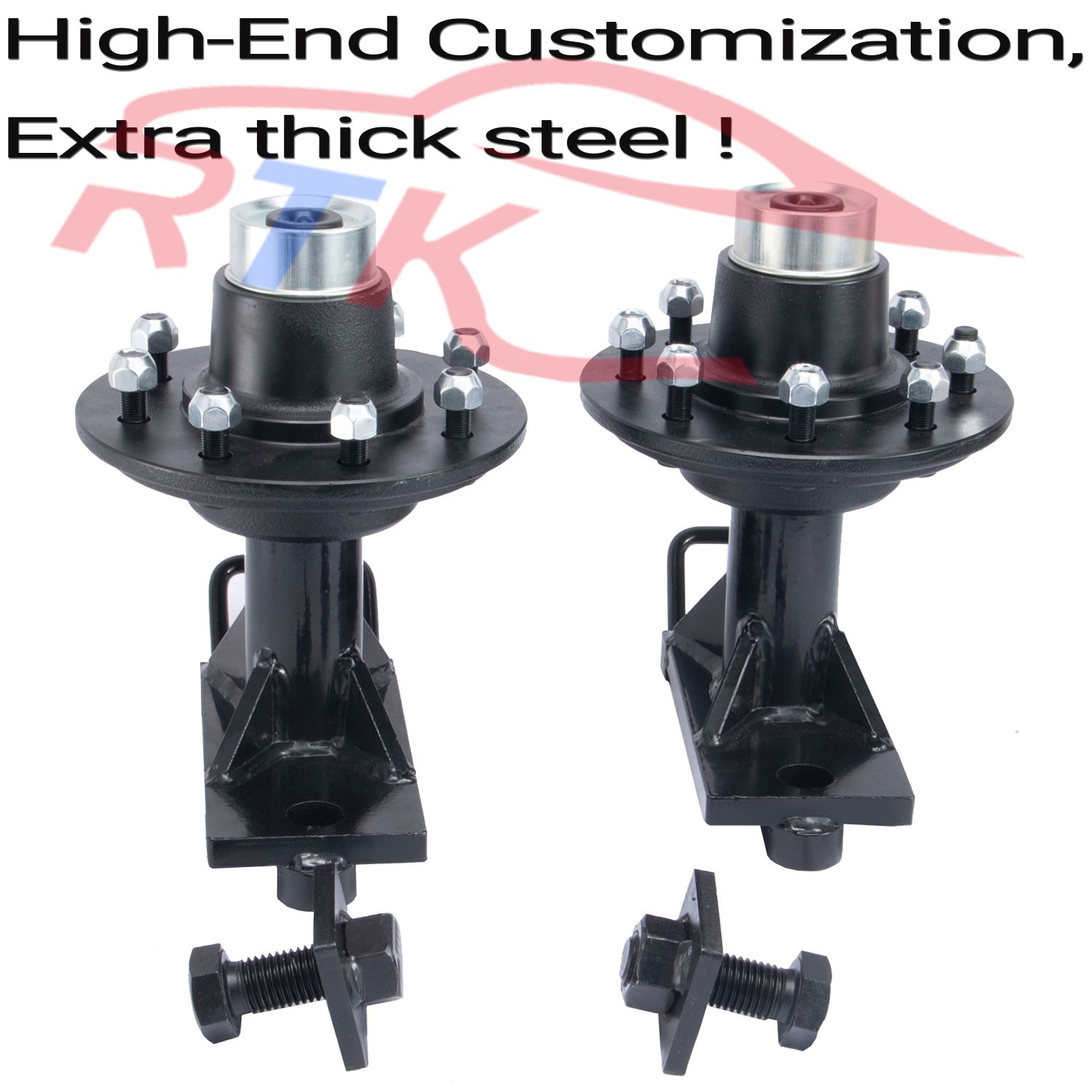 Pair 8 x 6.5 Lug 8000LB Superior Shipping Container Wheels, Bolt-on Spindle Kit