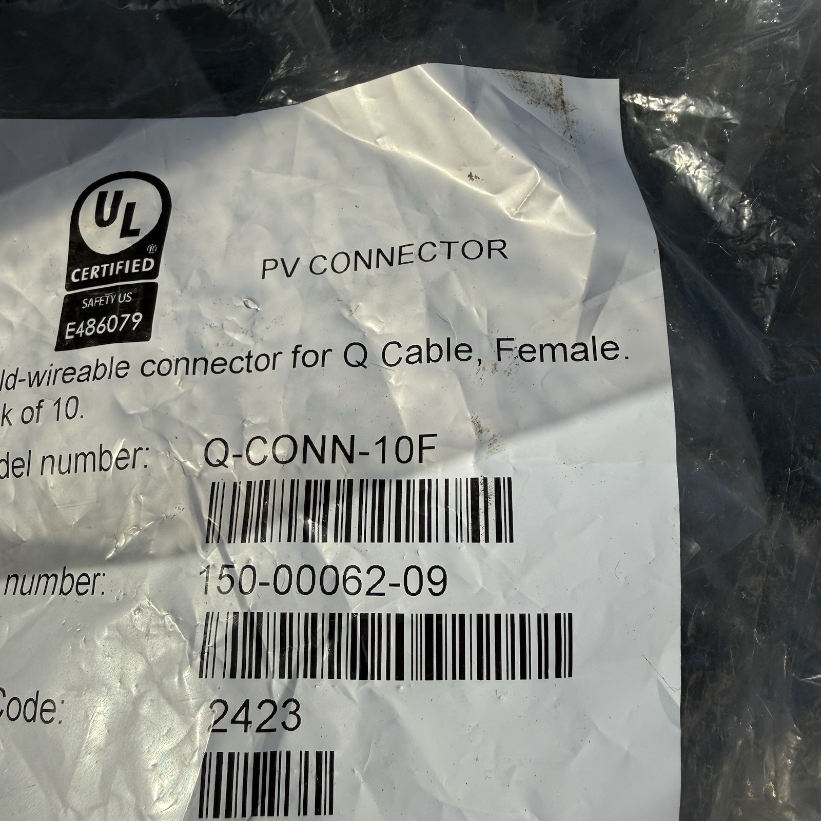 Enphase Field-wireable PV connector for Q Cable, Male.Pack of 20(M;F)