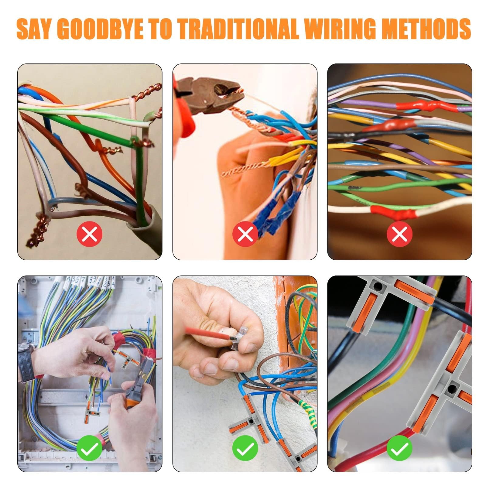 EEEKit 30 PCS Compact Wire Conductor Connector, T Shape Lever Orange, Grey