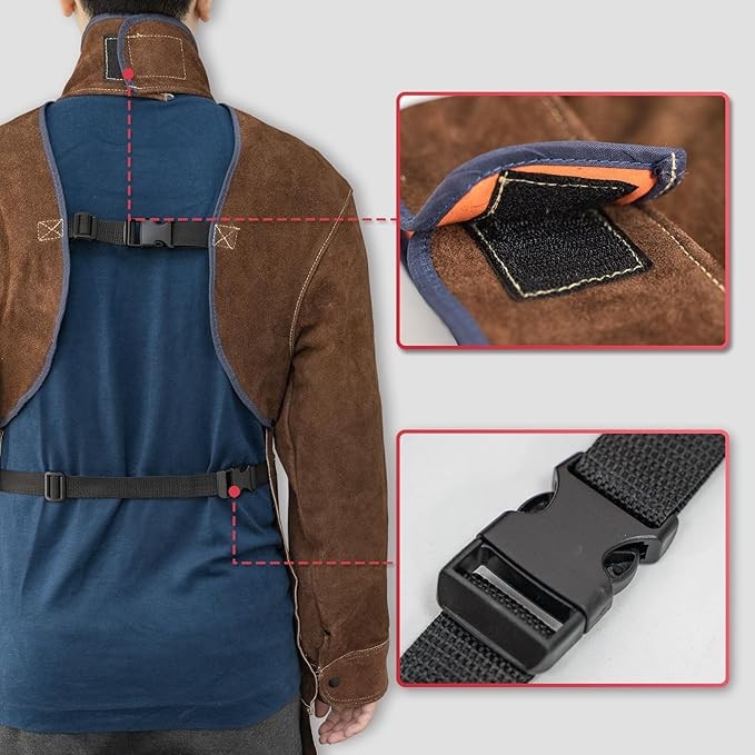 Heat Resistant Leather Welding Apron with Sleeve & 6 Pockets, Brown