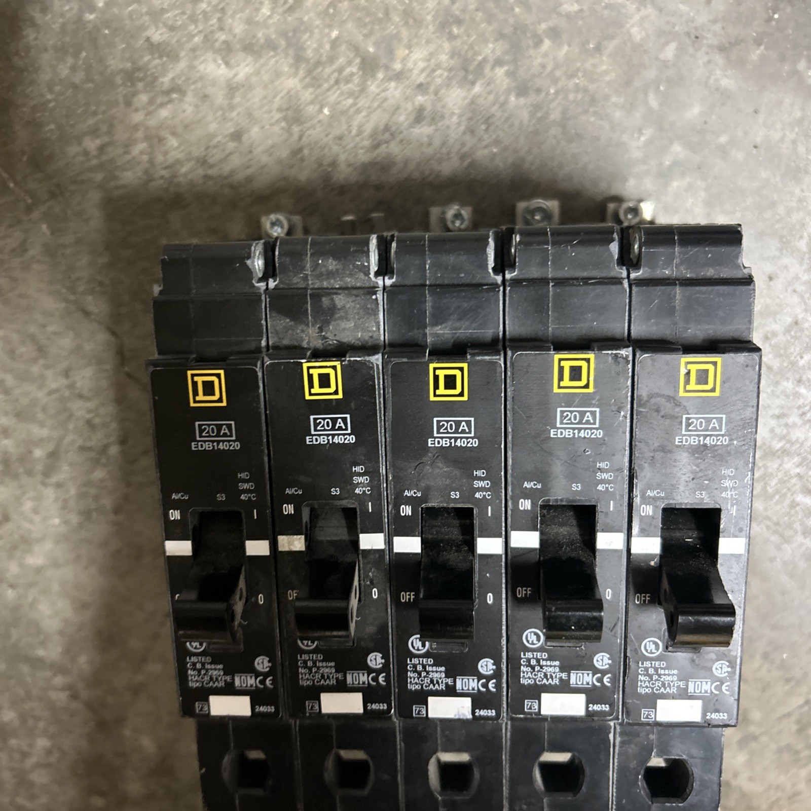 Square D EDB14020 20A 120-277V 1P Bolt On Breaker Lot