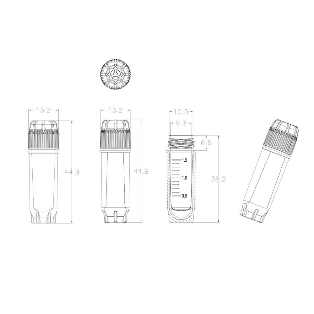 2.0mL 2mL Cryogenic Vials Sterile Cryotubes, 100 pcs/Bag