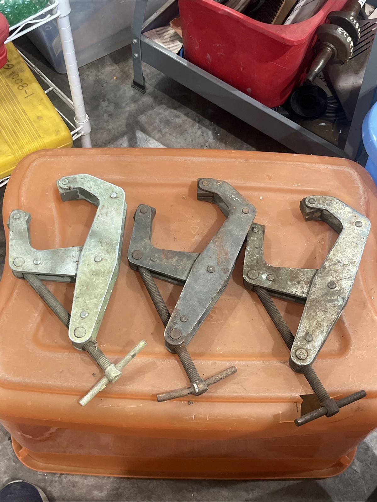 THREE Kant-Twist Cantilever 6″ T-Handle Clamps w/ Copper Jaws Welding Machinist