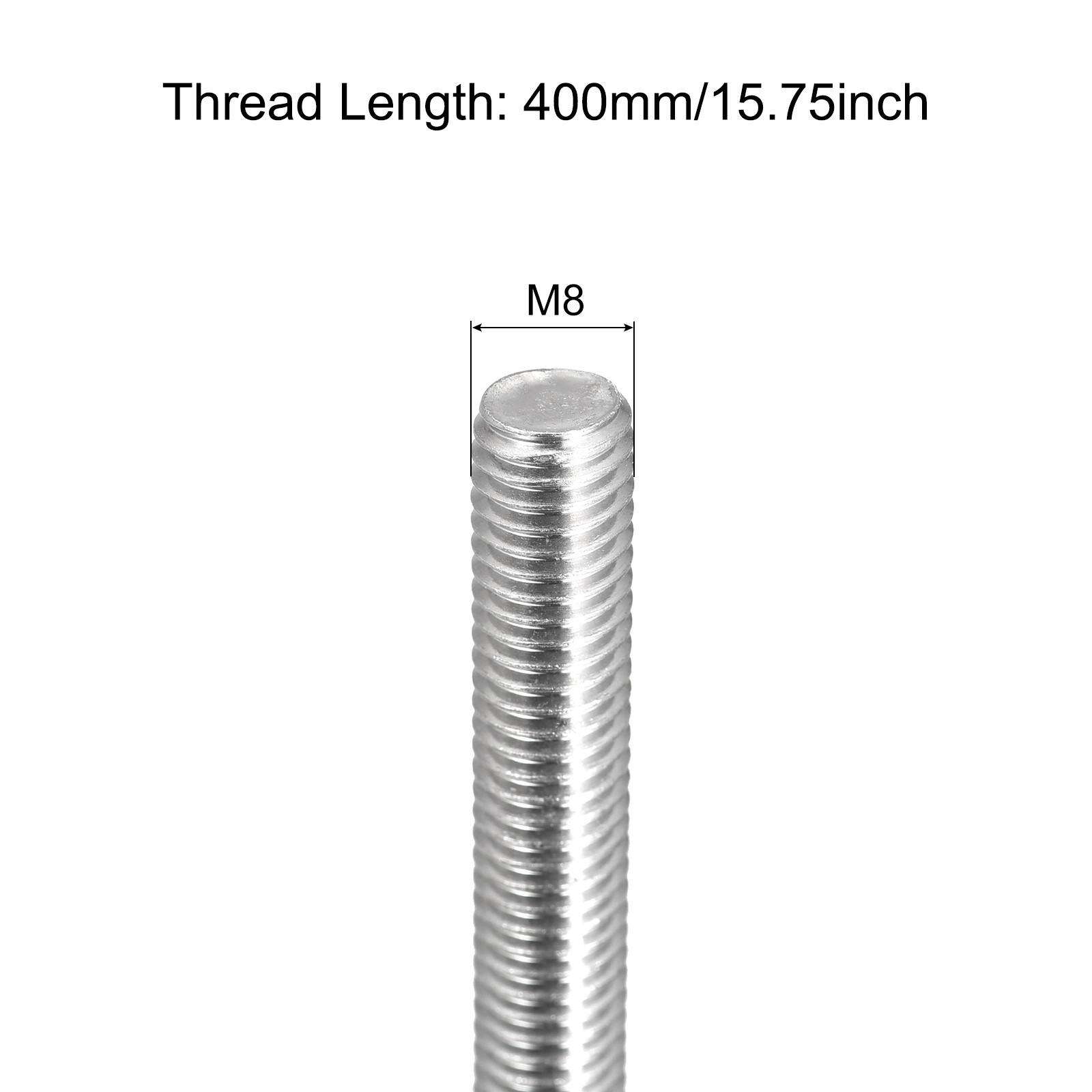 2Pc M8 x 400mm 1.25mm Thread Pitch Fully Threaded Rod,Right Hand Threaded Rods